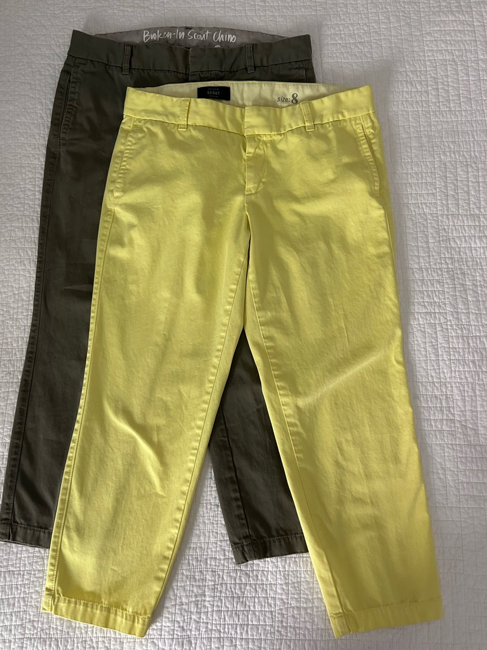 J. Crew Women’s Size 8 Scout Cropped Chino-2 Pairs-Bright Yellow and Olive Green